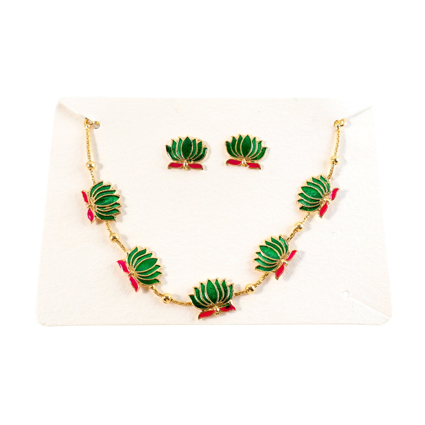 Traditional Green Lotus Motif Jewellery Set