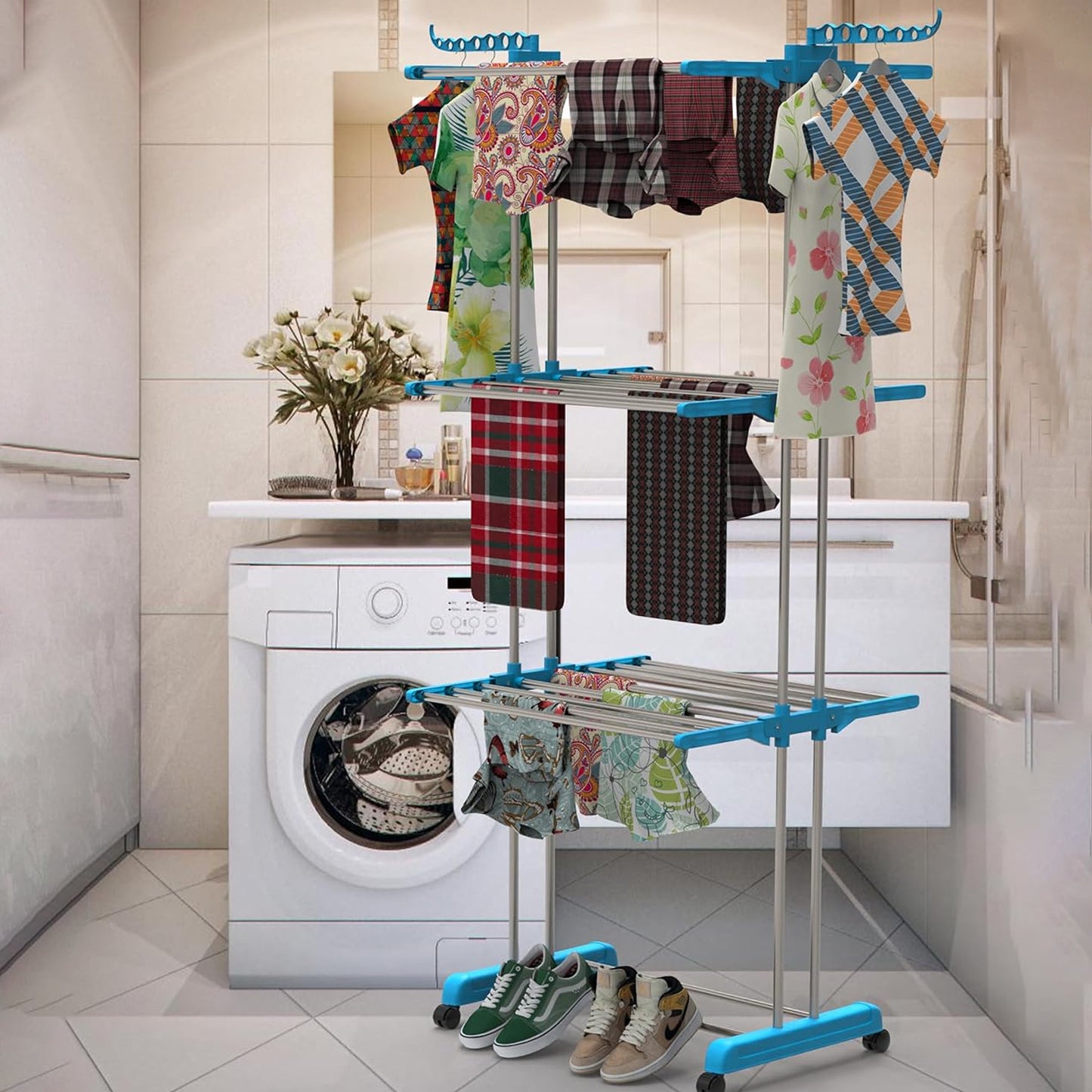 Premium Heavy Duty Stainless Steel 3 Layer Foldable Cloth Drying Stand (1 Set With Brown Box)