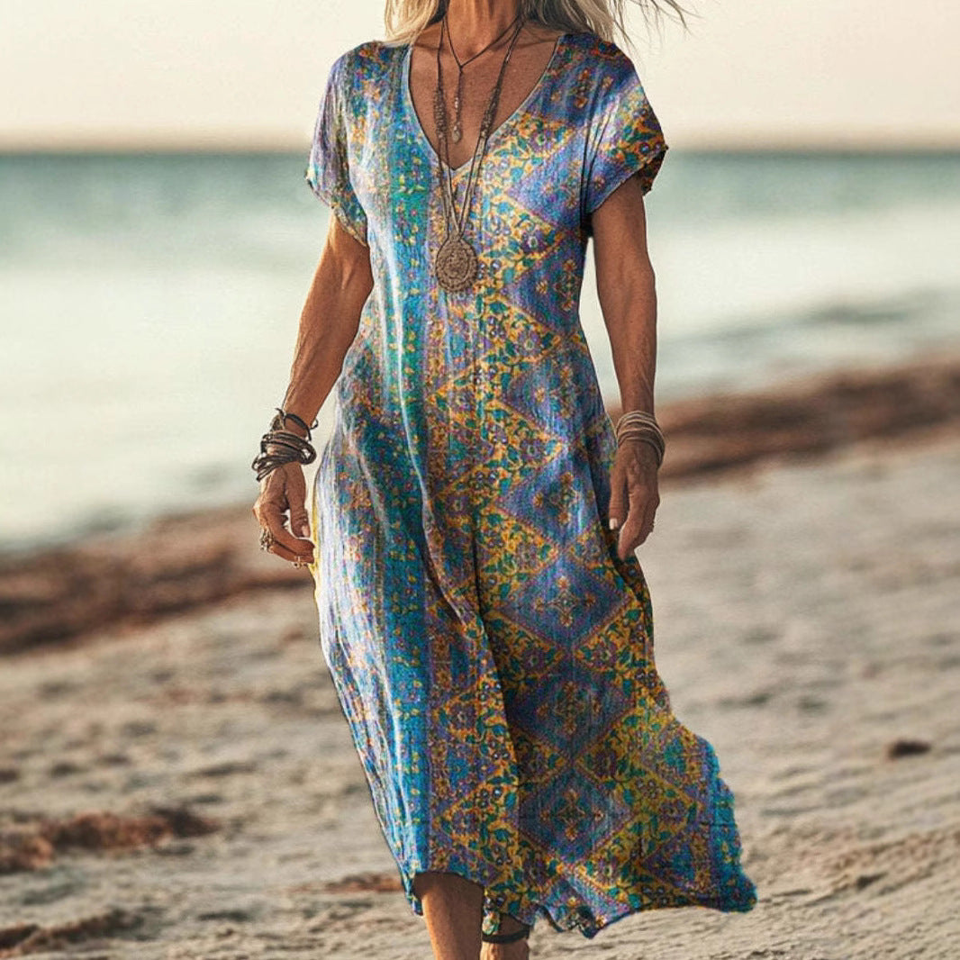 Bohemian Retro Printed Dress With Sleeves