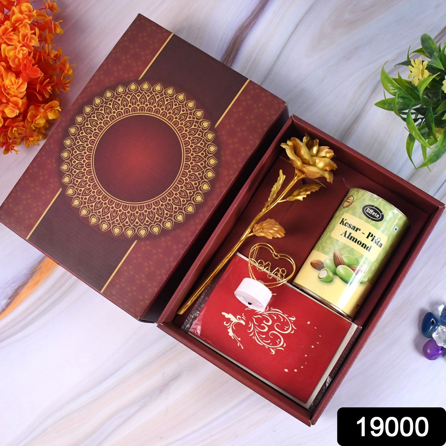 Valentines Day Special Gift Box - Heart-shaped Light Chocolate Box Golden Flower