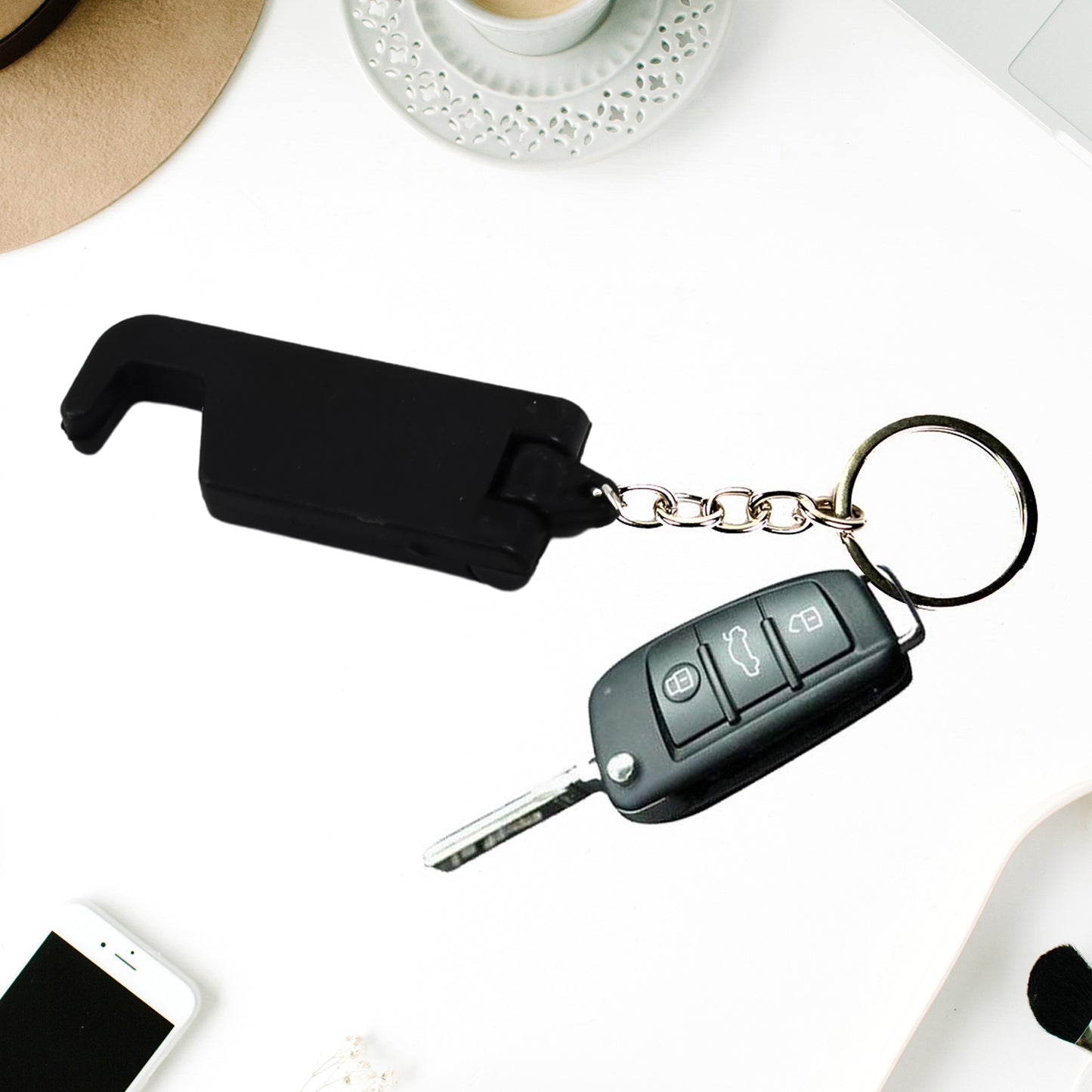 2 In 1 Plastic Keychain With Mobile Stand Phone Holder (1 Pc Multicolor)