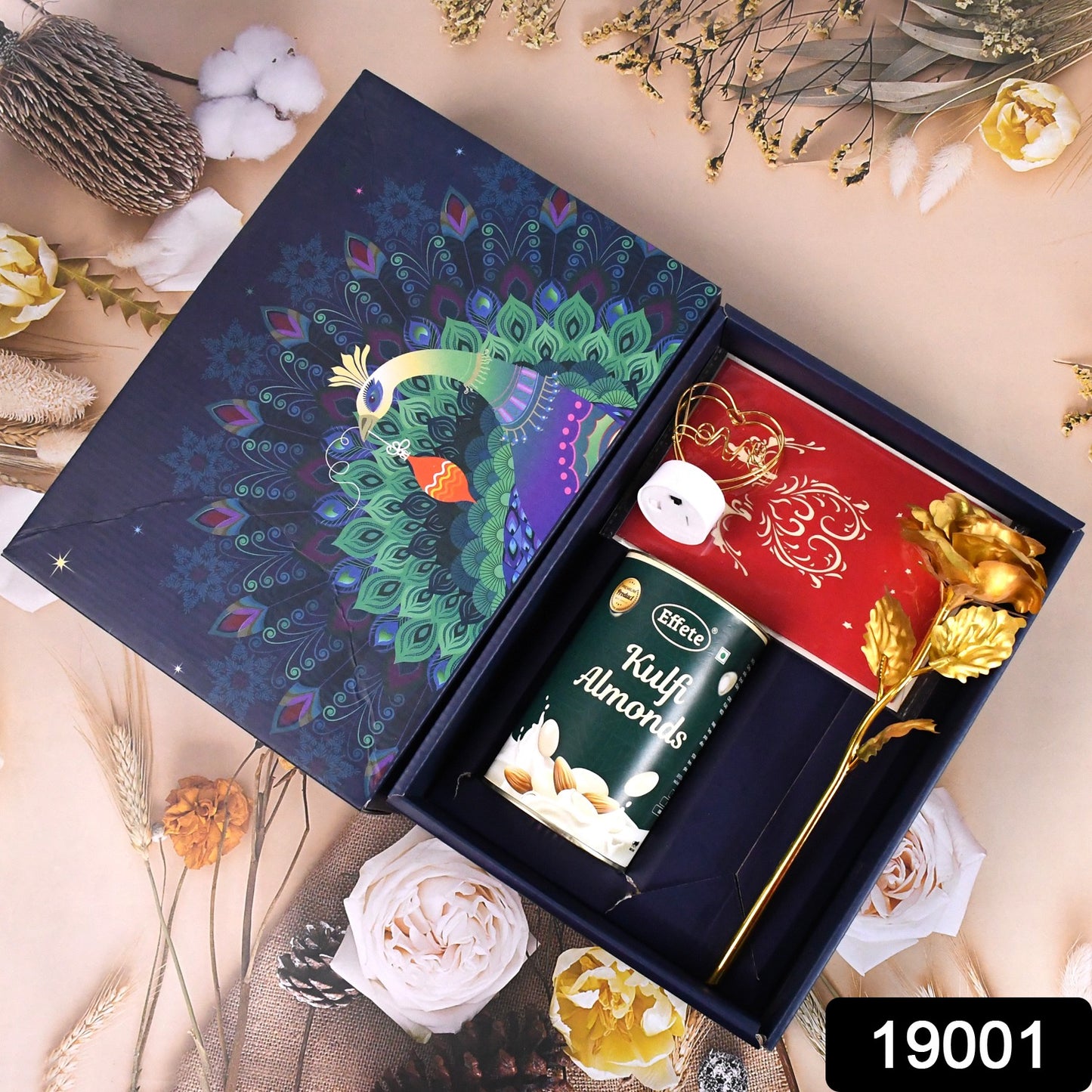 Valentines Day Love Set - Heart Light Chocolates Golden Flower Gift Box