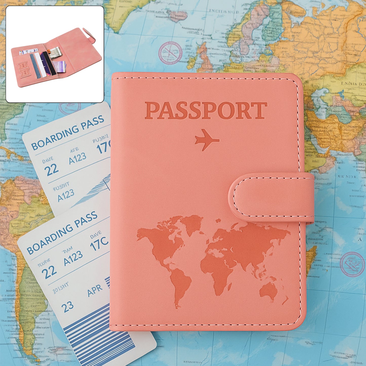 Premium World Map Design Travel Passport Holder Wallet (15x11cm 1 Pc)