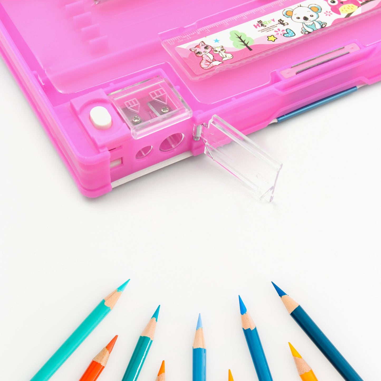 4254 Printed Pencil Case For Kidsmulti Compartment Compass Pencil Box With Sharpener Eraser Pencil Scale School Supplies Pencil Compass Boxstationery Case (Pack Of 1)