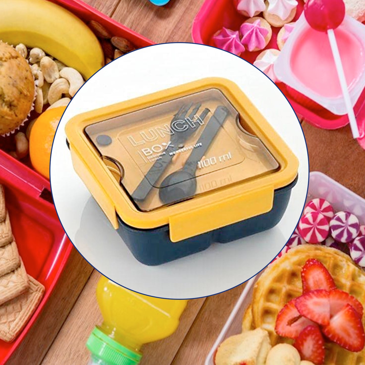 5336 Lunch Box Food Grade Plastic 2 Compartment Containers With Spoon And Fork Microwave Freezer Safe Leak Proof Tiffin Box Ideal For Adult Kids