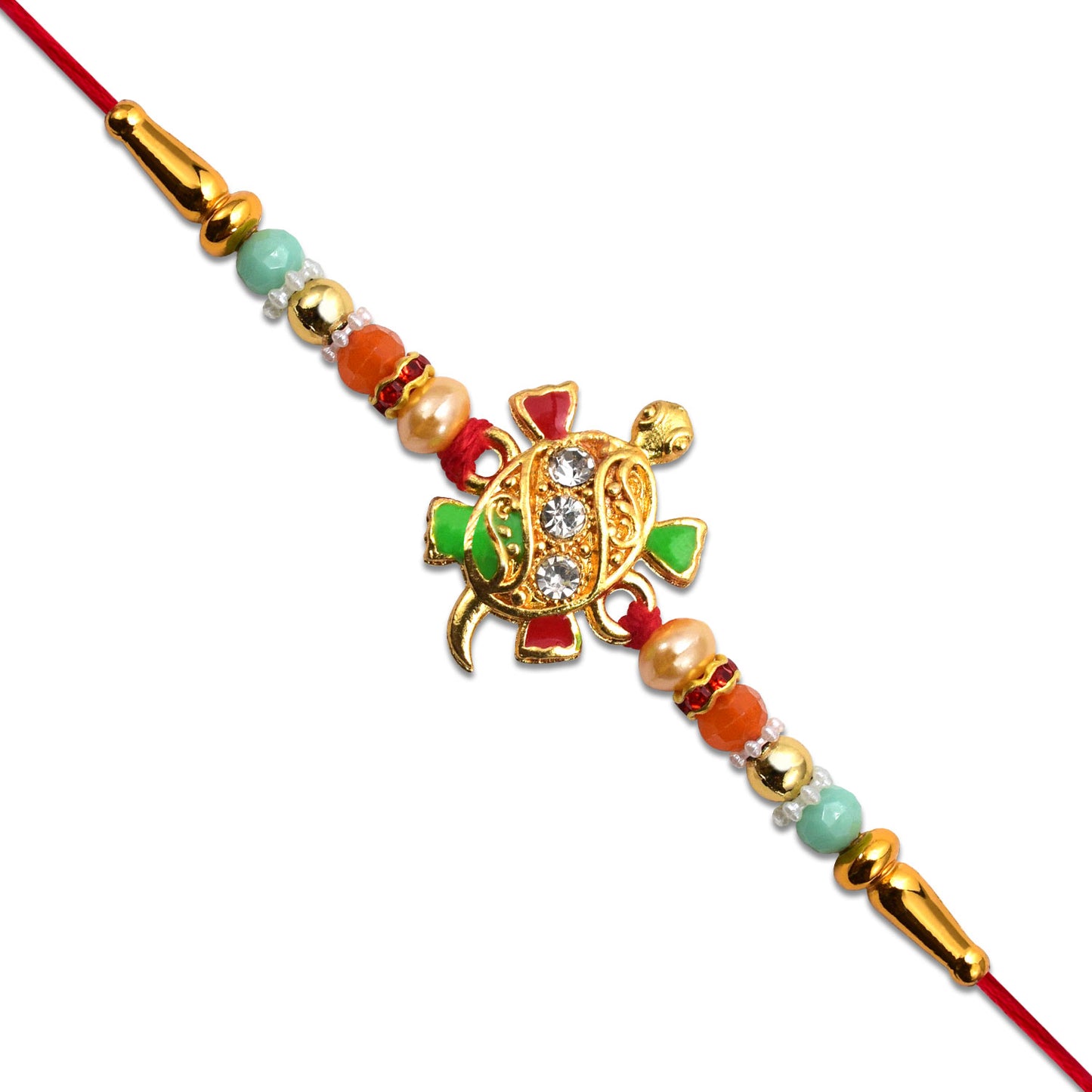Tortoise Design Rakhi With Stones Colorful Beads