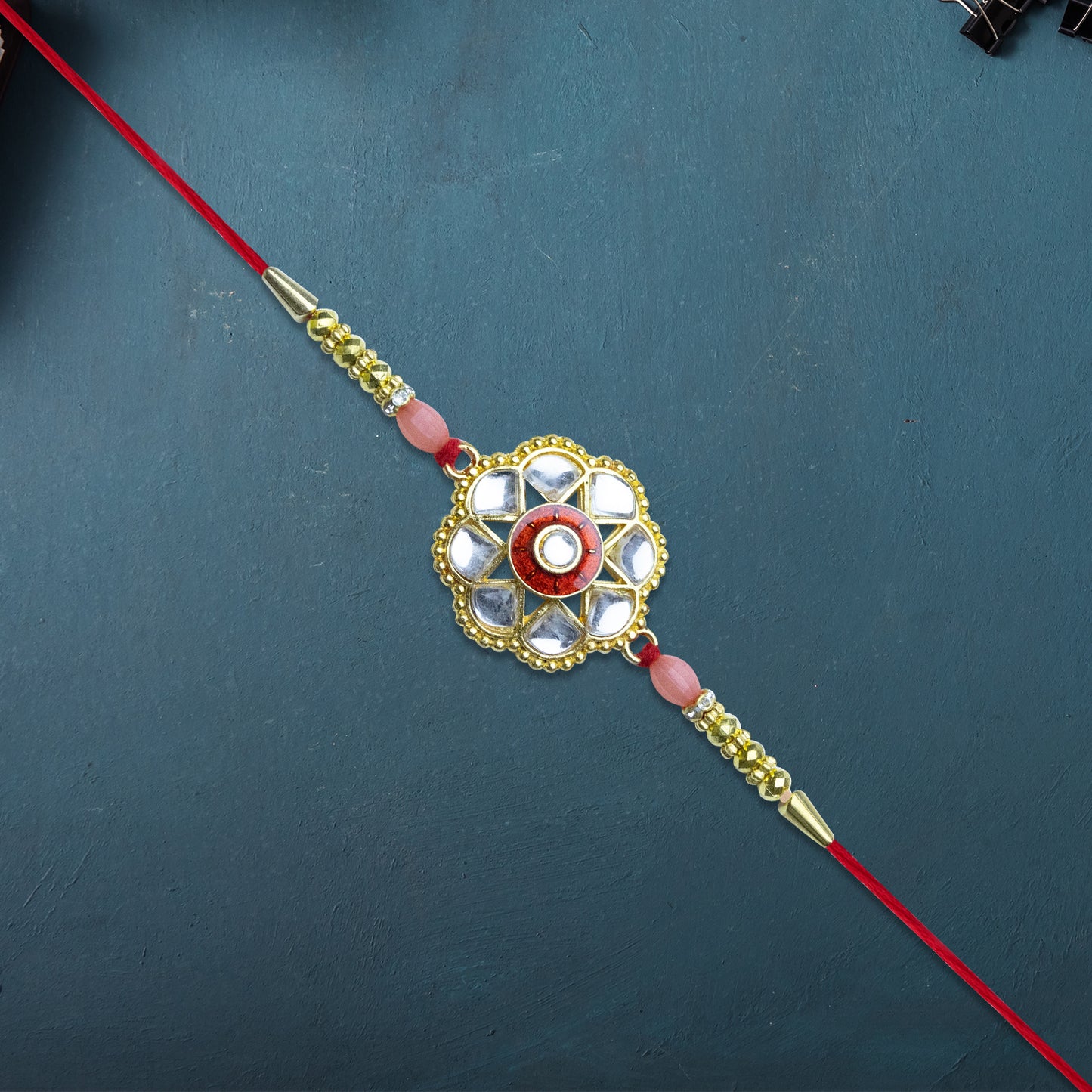 Mirror Work Floral Rakhi
