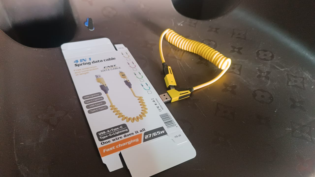 4 In 1 Spring Fast Charging Cable (1 Pc 1.5 Mtr Long)