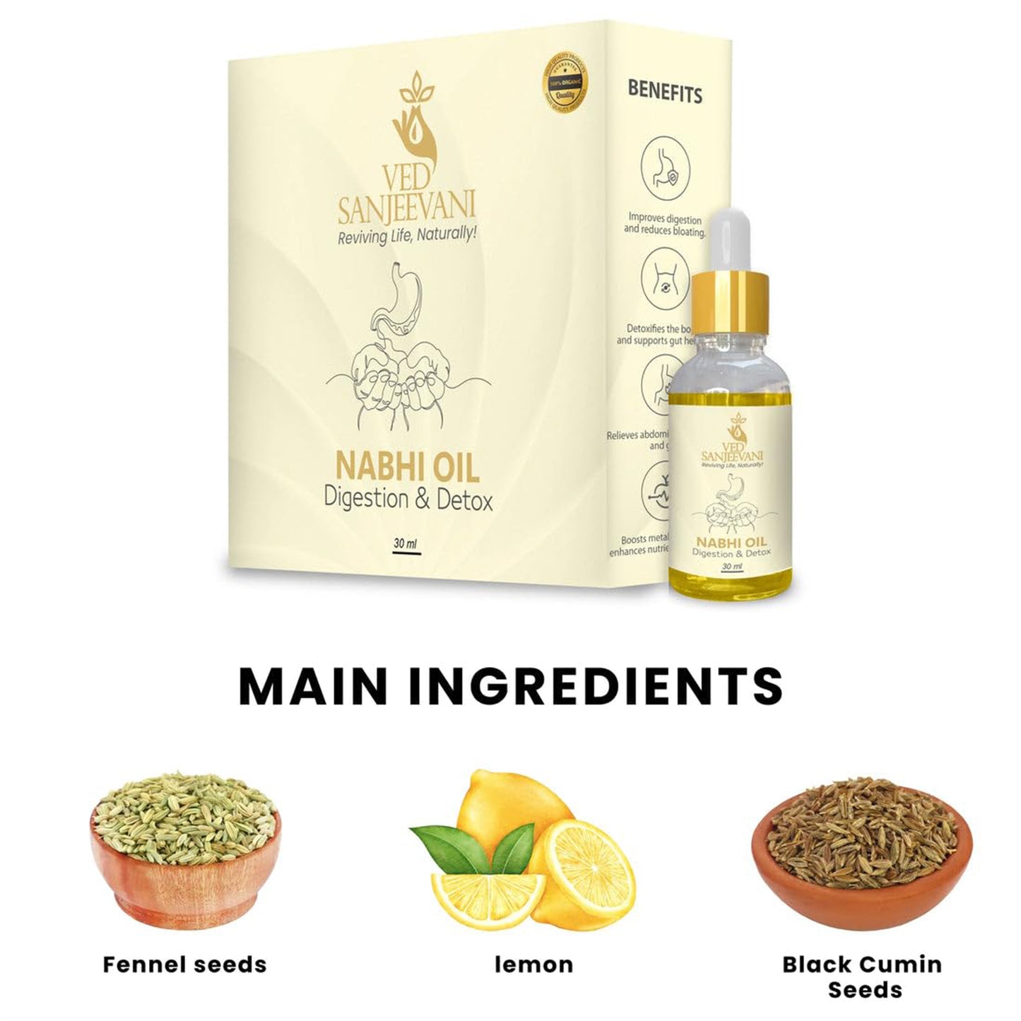Ved Sanjeevani 30ml Ayurvedic Nabhi Oil For Digestion Detox (30ml 1 Pc)