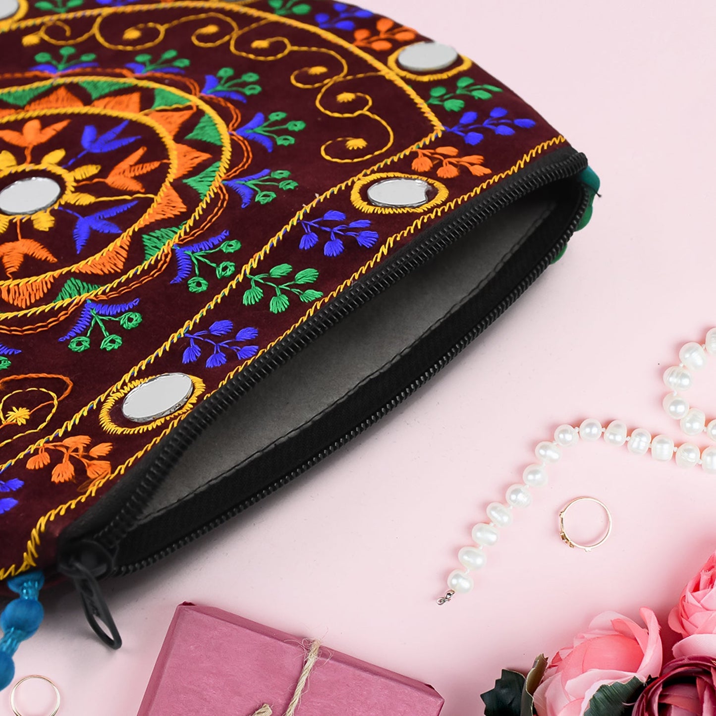 9 Inch Handcrafted Cotton Embroidered Shoulder Bag For Girls Women (1 Pc)