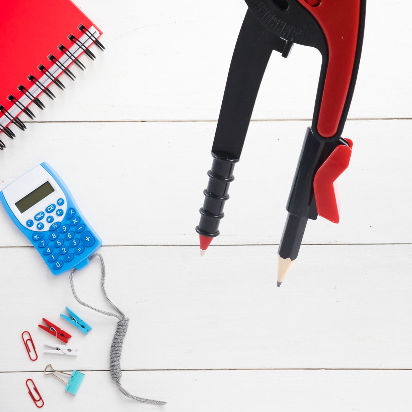 2 Pc Geometry Set Built-in Pencil Grip + Transparent Plastic Protractor School Geometry Tools Kit