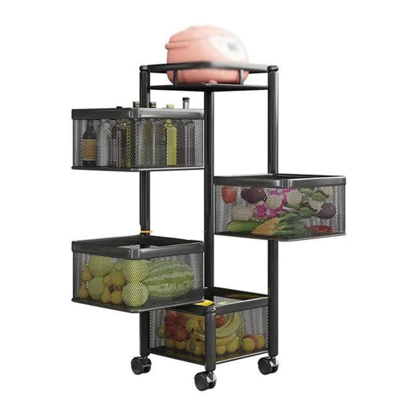 Metal High Qaulity Kitchen Trolley Kitchen Organizer Items And Kitchen Accessories Items For Kitchen Rack Square Design For Fruits Vegetable Onion Storage Kitchen Trolley With Wheels (4 Layer 3 Layer)