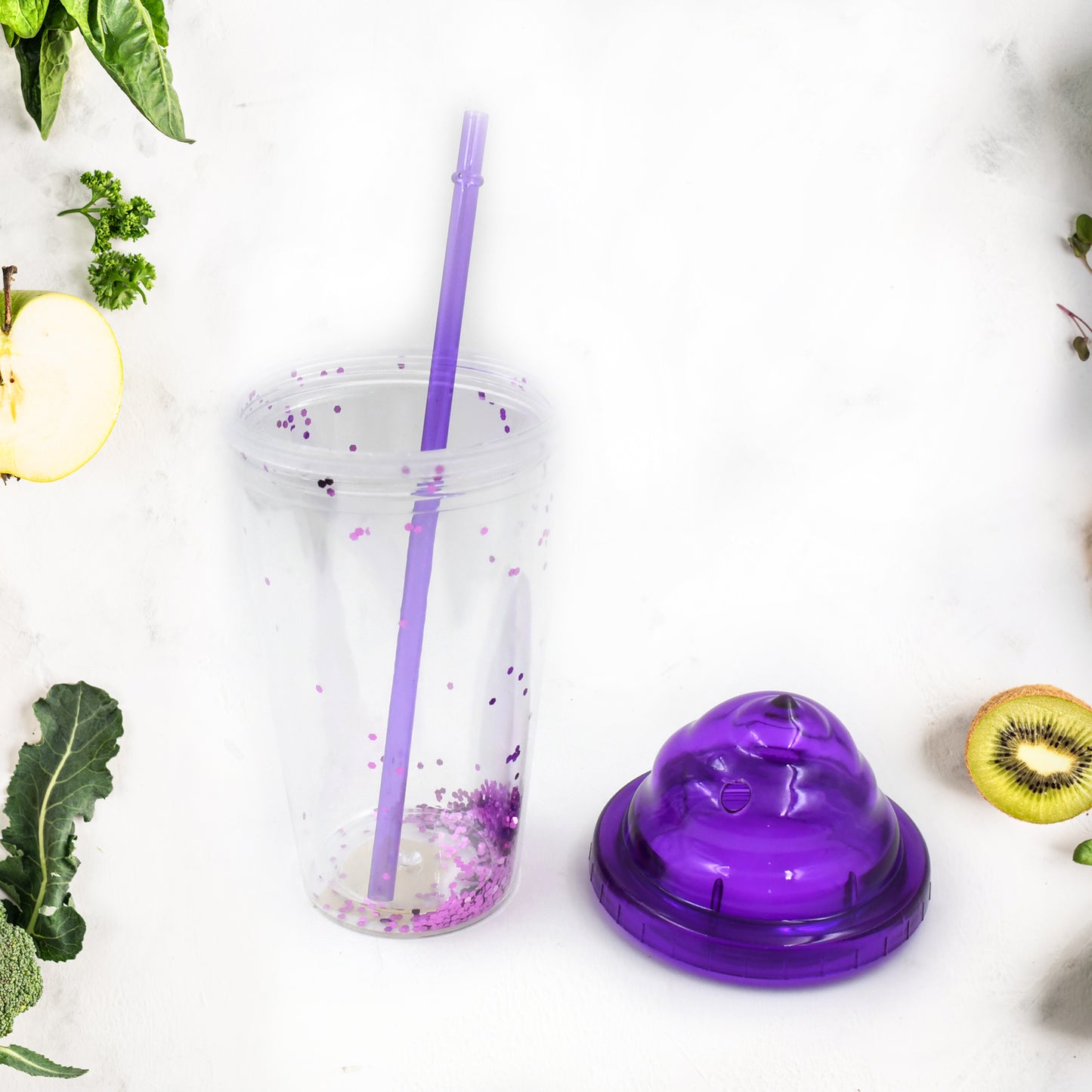 13131 High Quality Plasticcreative Cold Drink Cup Tumble Reusable Tea Coffee Tumbler With Lid And Straw Double Wall Plastic Drinking Sport Bottletravel Tumbler (1 Pc Mix Color)