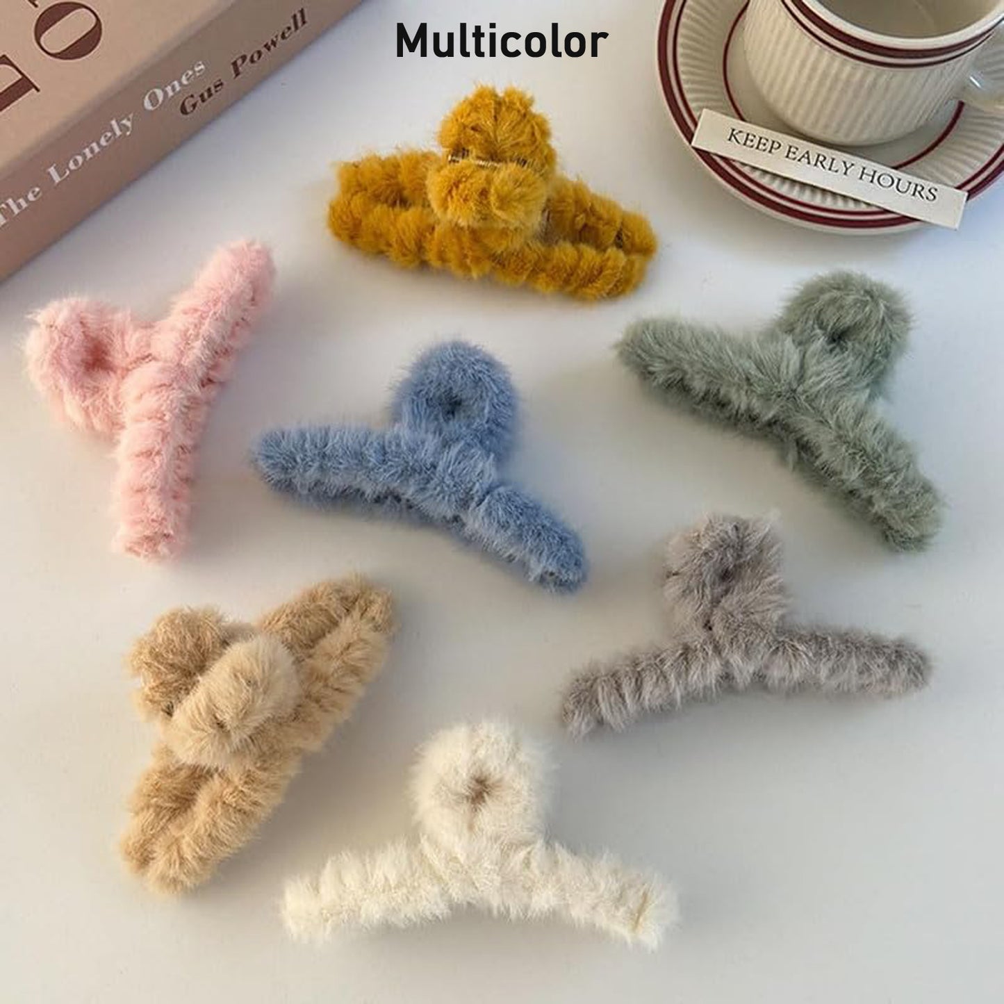 Large Plush Hair Claw Clips Plastic Fluffy Hair Claw Hair (1 Pc Mix Color)