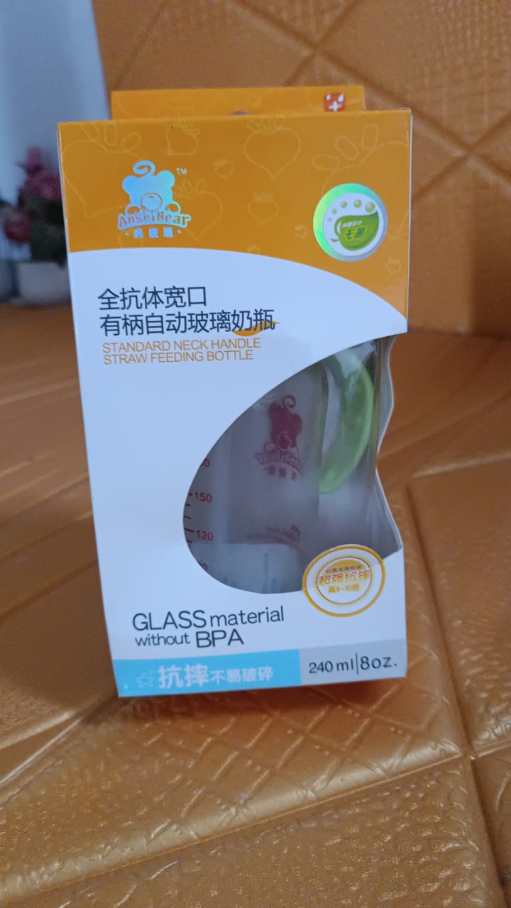 Glass Baby Feeding Bottle With Handles Straw (240 Ml 1 Pc)