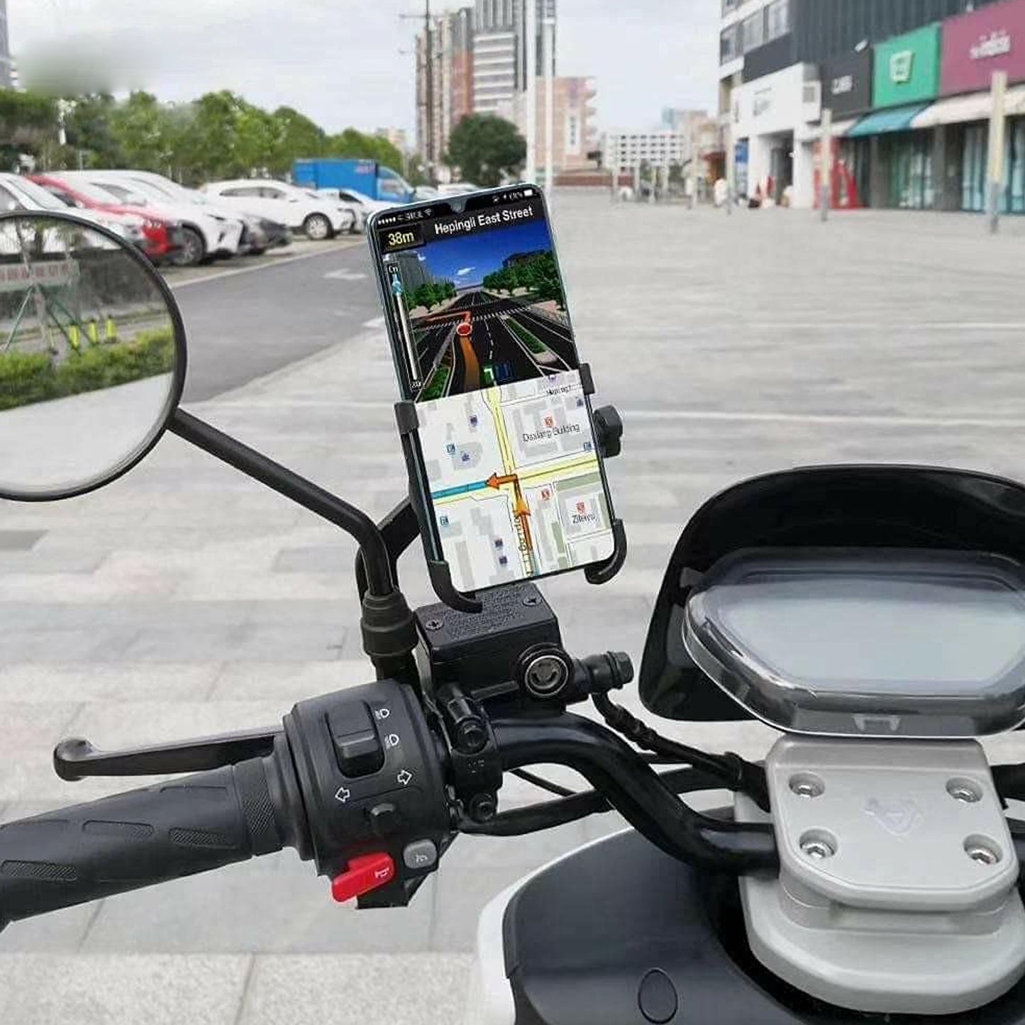 6706 Mobile Phone Holder With Easy Adjustable Rear View Mirror Mount Solid Metal Cradle Stand Suitable For Bike Mobile Phones