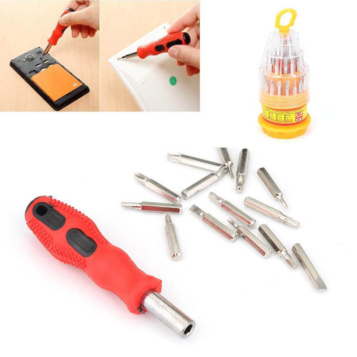 9110 (Set Of 4pc) Screwdriver Set Steel 31 In 1 With 30 Screwdriver Bits Professional Magnetic Driver Set