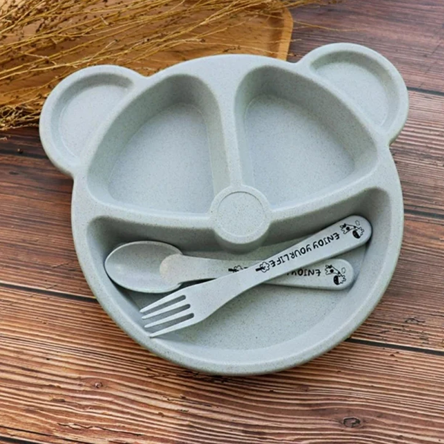 Kids 3 Compartment Food Tray Plates With Spoon Fork (1 Set)