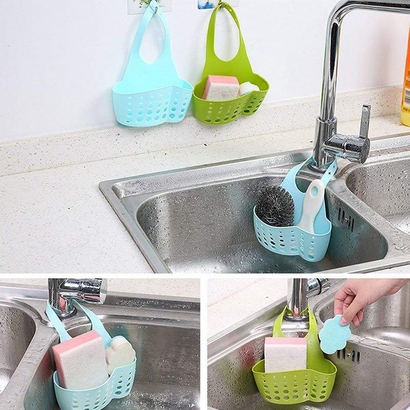 762 Adjustable Kitchen Bathroom Water Drainage Plastic Basketbag With Faucet Sink Caddy