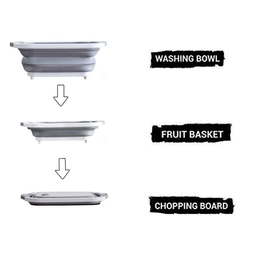 098 Foldable Chopping Board Dish Rack Washing Bowl  Draining Basket 3in1 Multi-function