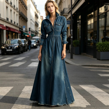 Waist slimming retro long sleeved dress