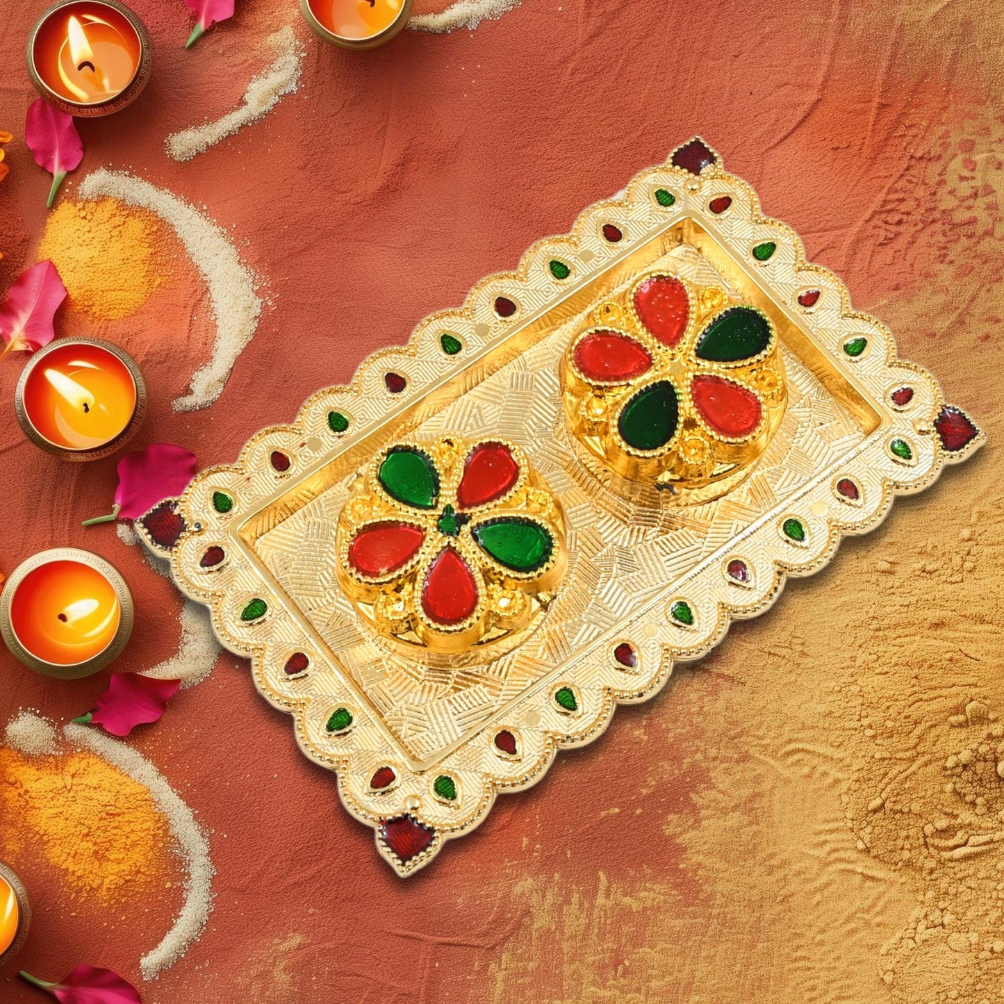 Tray Shape Special Puja Thali (1 Pc  Mix Design)