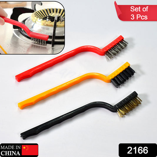 2166 3pc  Mini Wire Brush Set Brass Nylon Stainless Steel Bristles Household Cleaning Brush For Gas Stove Smoke Machine Tool Burner Tiles Tap Rust Removal Welding Slag Dirt  Paint Scrubbing.