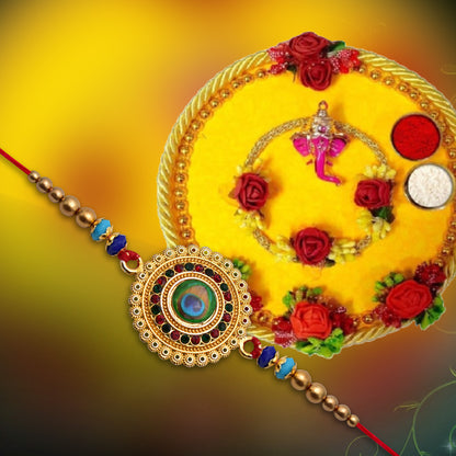 Traditional Flower Design Golden Rakhi