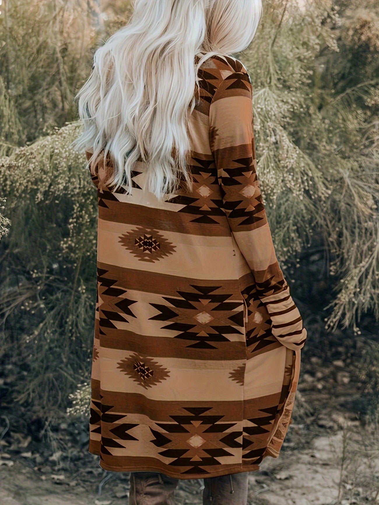 Women's Sweater - Multicolor Geometric Color Block Open Front Long Cardigan