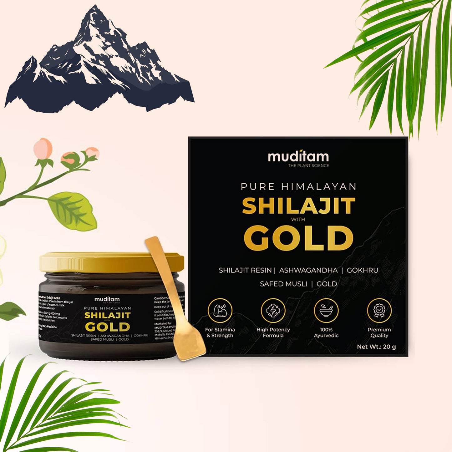 Himalayan Shilajit Gold Resin  20g  Helps Improve Stamina  Contains Gold