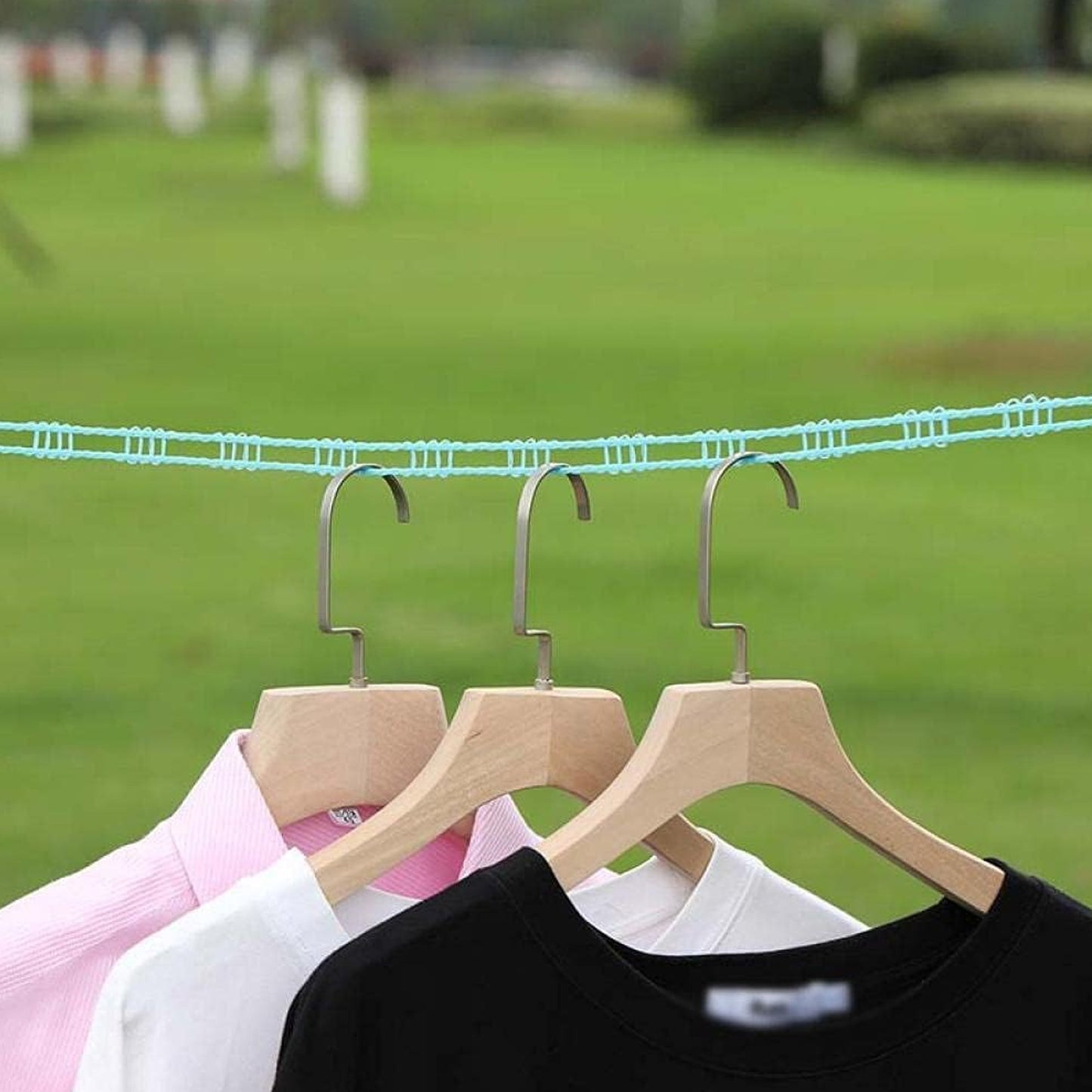 8861 3 Meters Windprood Anti-slip Clothes Washing Line Drying Nylon Rope With Hooks Durable Camping Clothesline Portable Clothes Drying Line Indoor Outdoor Laundry Storage For Travel Home Use (3 Mtr.)