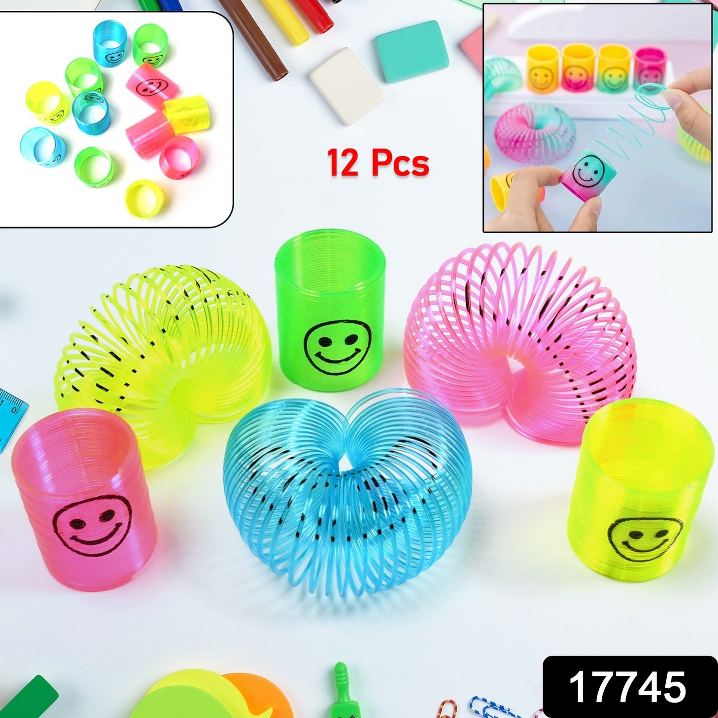 17745 Multicolor Magic Smiley Spring Spring Toys Slinky Slinky Spring Toy Toy For Kids For Birthdays Compact And Portable Easy To Carry (12 Pcs Set)