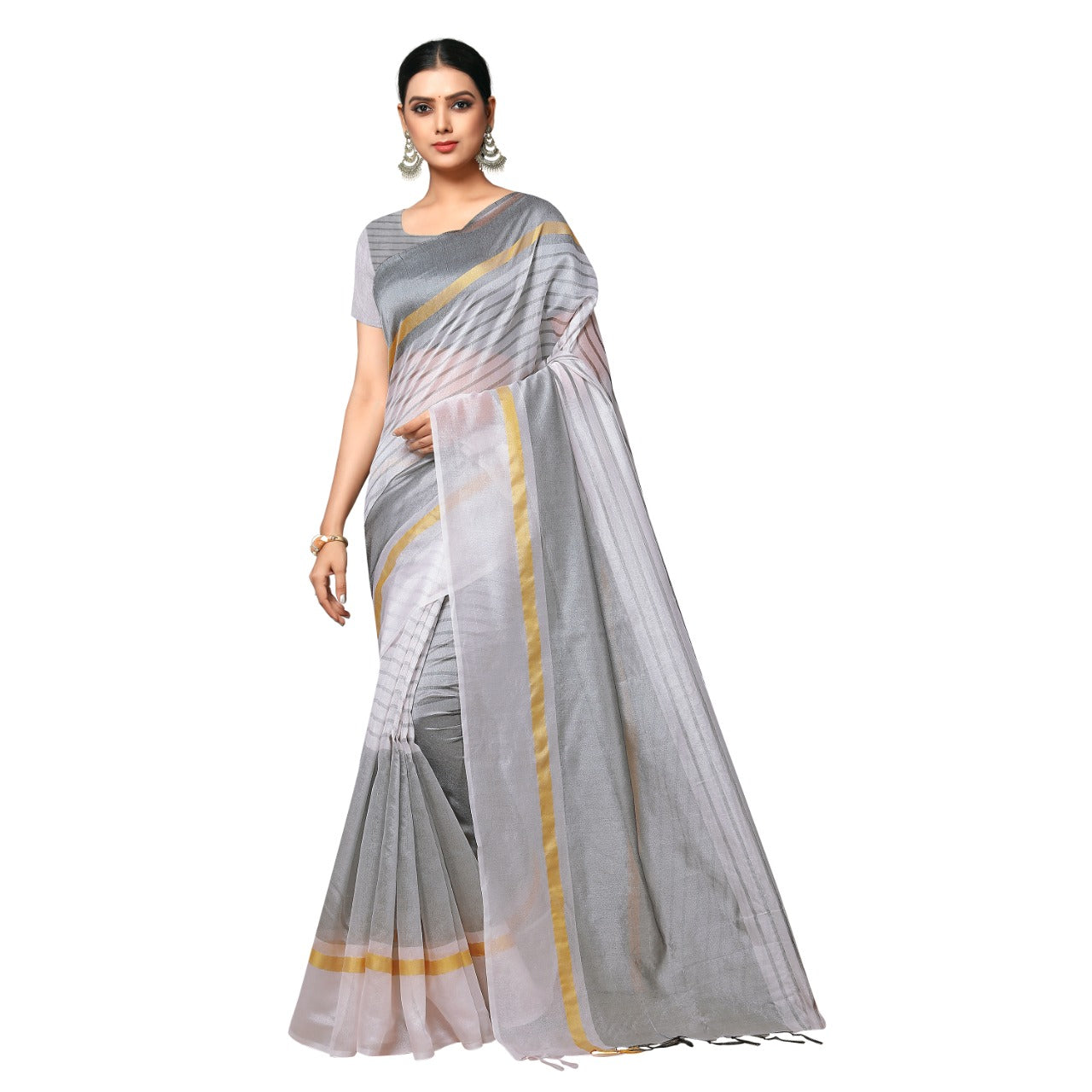 Women Designer Saree (Silver, 6.3 m)