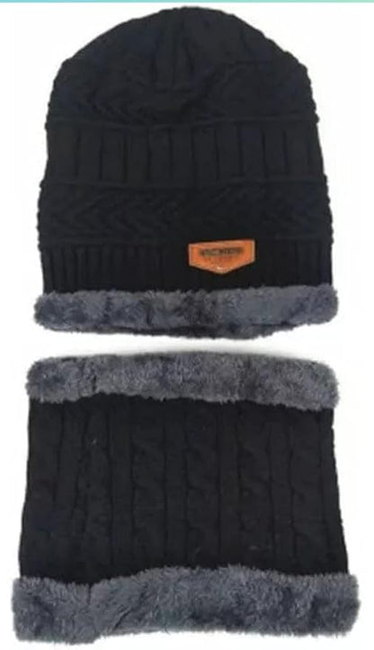 Woolen Winter Cap Beanie Hat with Neck Warmer Set (Multicolor, Set of 1)