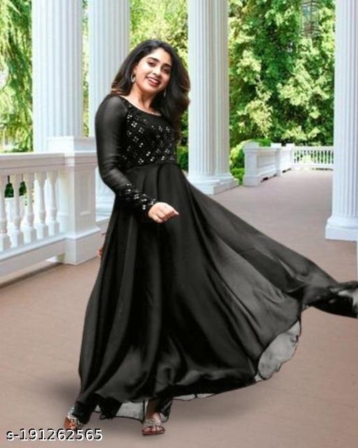 Heavy Faux Georgette With Embroidery Miror Work Gown