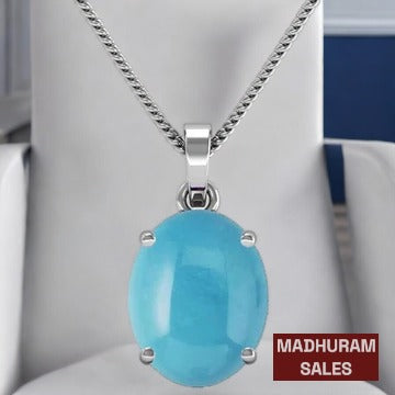 Turquoise (Firoza) 12Cts Or 13.25 Ratti Silver Pendant, Pure Silver, Turquoise