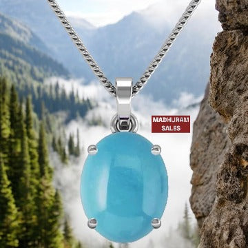 Turquoise (Firoza) 12Cts Or 13.25 Ratti Silver Pendant, Pure Silver, Turquoise