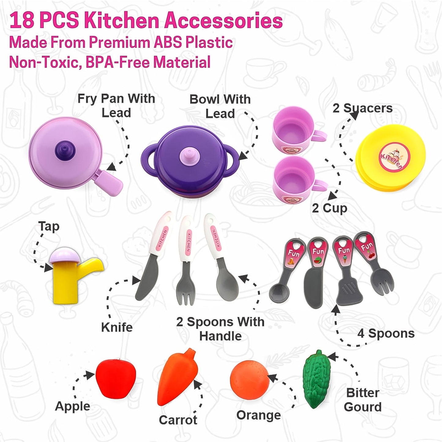 Kitchen Set For Kids Girls Pretend Play Toys Little (23 Pcs Set Approx)