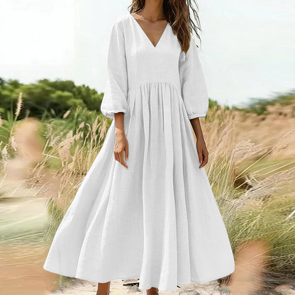 V-neck pleated dress