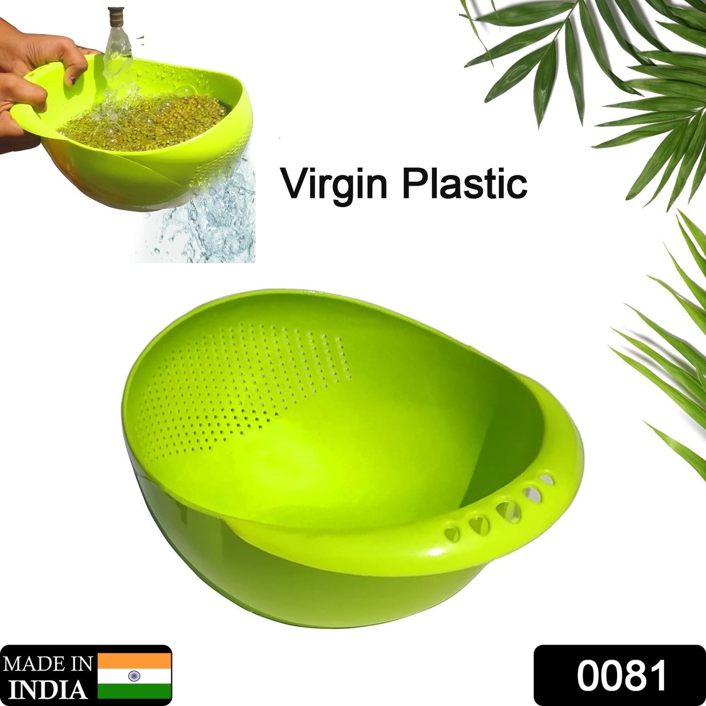 0081 Virgin Rice Bowl Durable Plastic Strainer Water Strainer  Vegetable  Fruits Washing Bowl