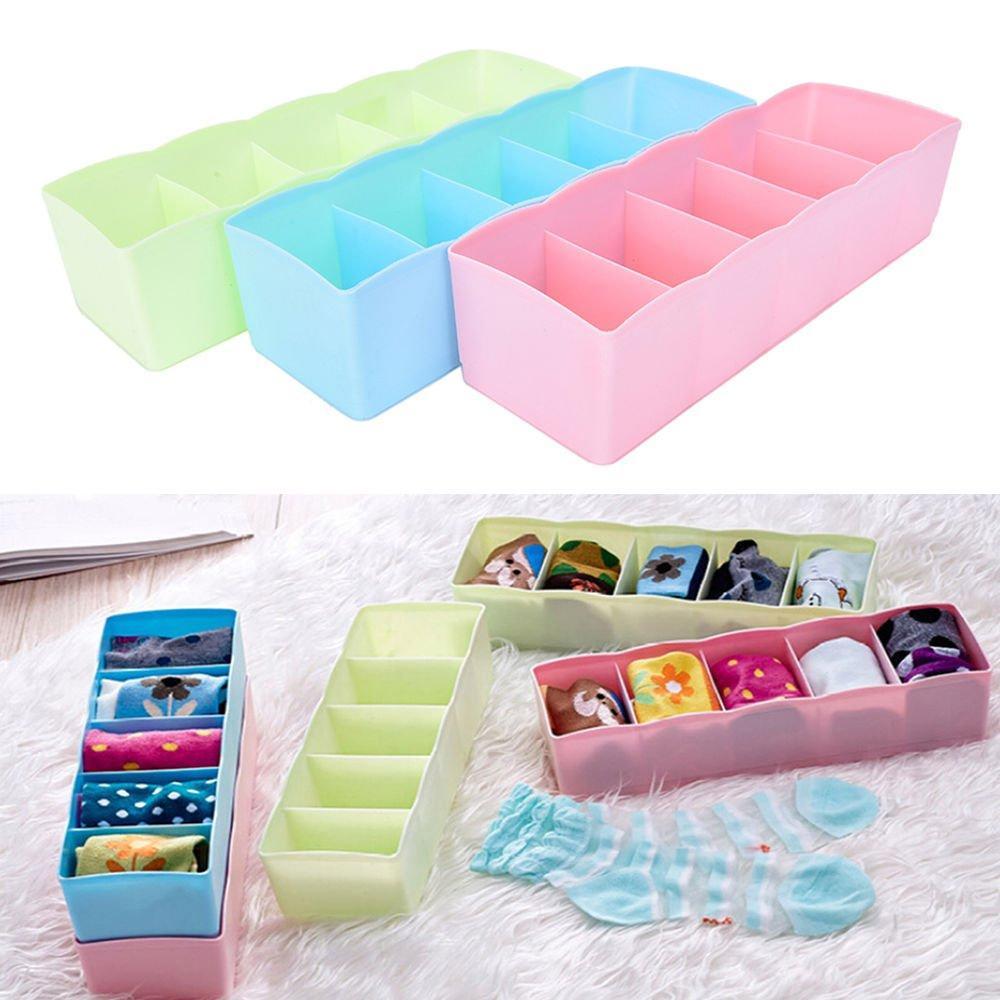 235 5-compartments Sockshandkerchiefunderwear Storage Box Socks Drawer Closet Organizer Storage Boxes (Pack Of 2)