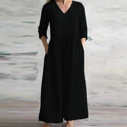 V-neck loose fitting long skirt