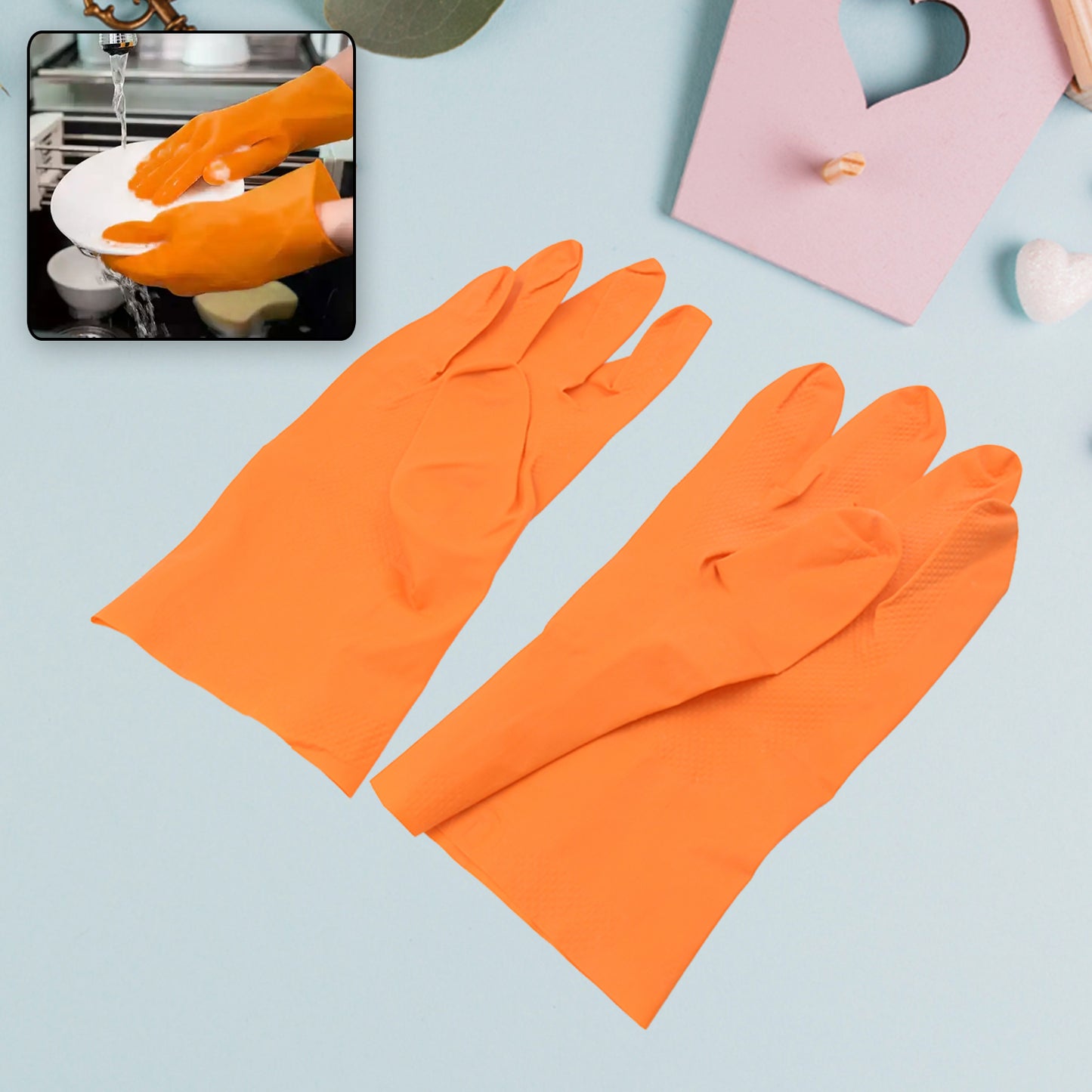 0621 Multipurpose Rubber Reusable Cleaning Gloves Reusable Rubber Hand Gloves I Latex Safety Gloves I For Washing I Cleaning Kitchen I Gardening I Sanitation I Wet And Dry Use Orange Gloves (1 Pair 40 Gm)