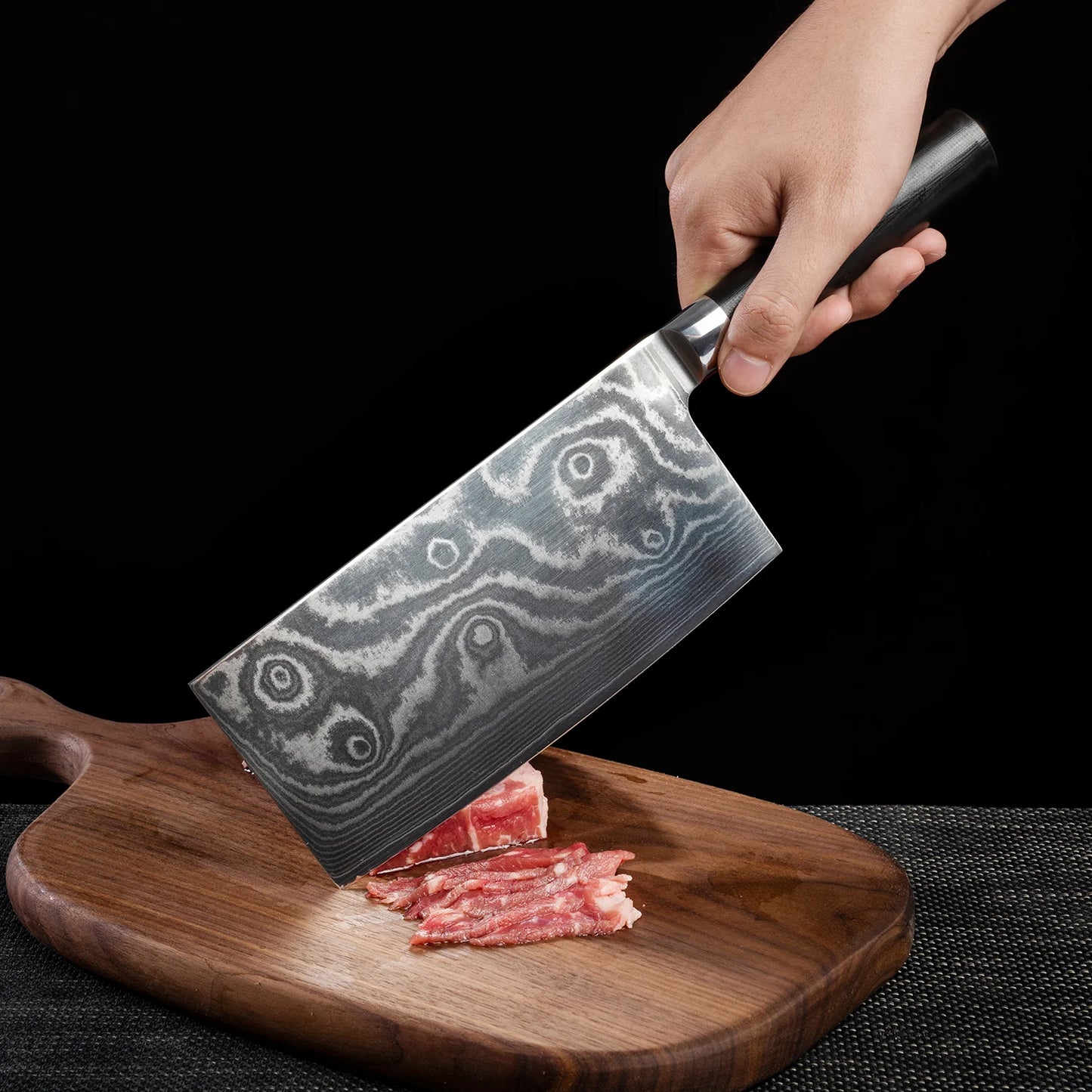 5735 Stainless Steel Chef Damascus Cleaver Vegetable Knife With Plastic Handle  Cover Multipurpose Use For Kitchen Or Restaurant (12 Inch)