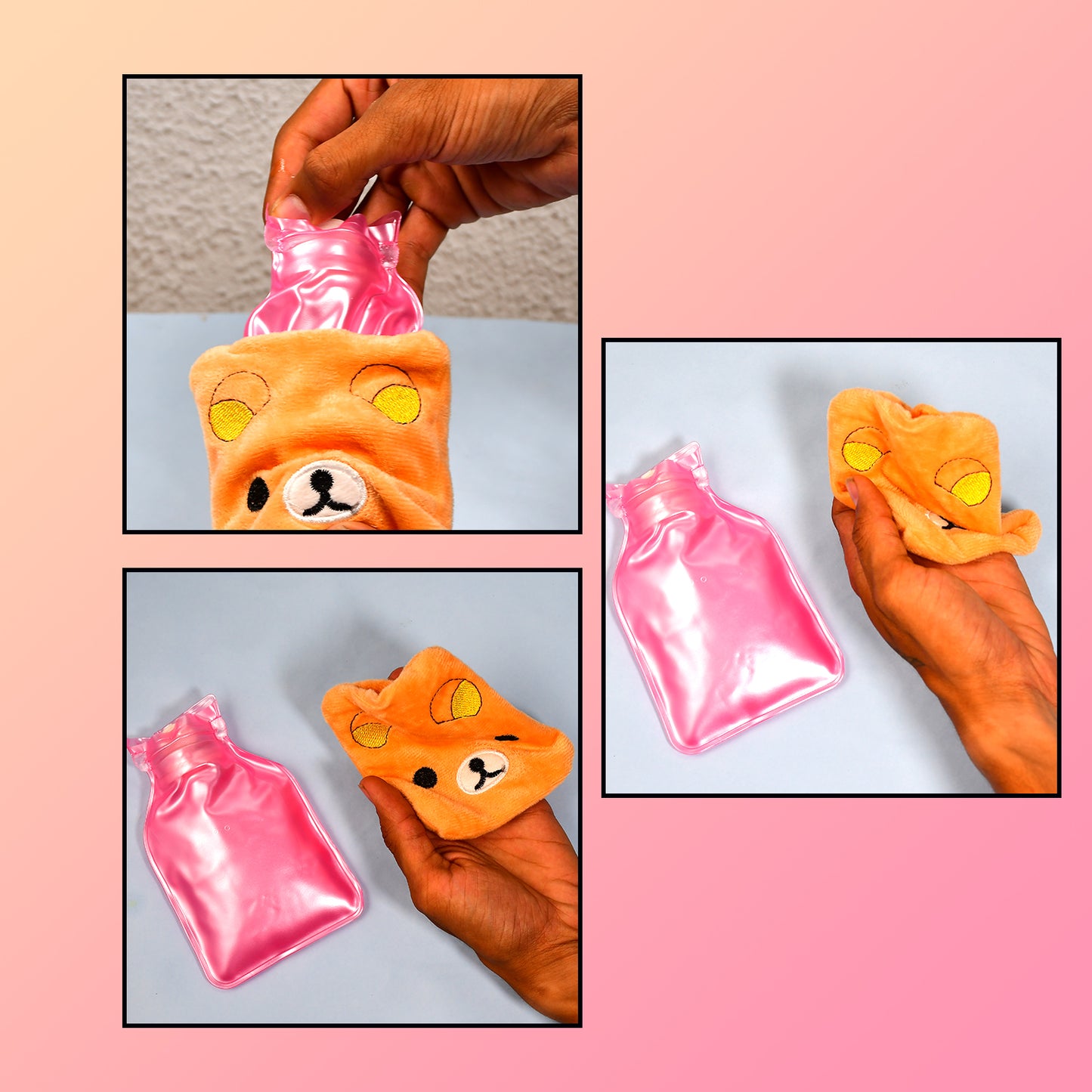 6503 Orange Panda Small Hot Water Bag With Cover For Pain Relief Neck Shoulder Pain And Hand Feet Warmer Menstrual Cramps.