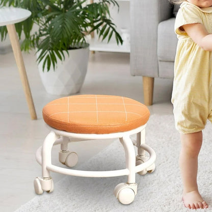 17870 Roller Seat Stool Low Height Rolling Stool Multifunctional Small Household Movable Mini Stool Pulley Wheel Stool For Garage Home Library (1 Pc)