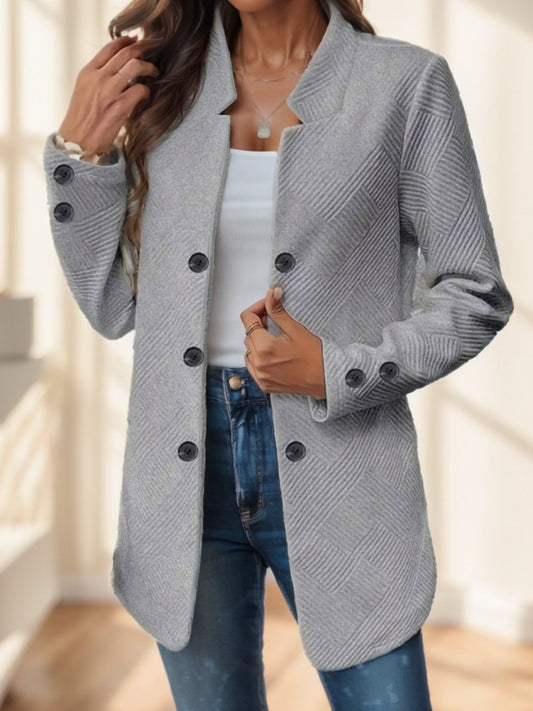 Elegant Plus Size Women'S Casual Knit Polyester Jacket With Double Button Detail And Decorative Pockets