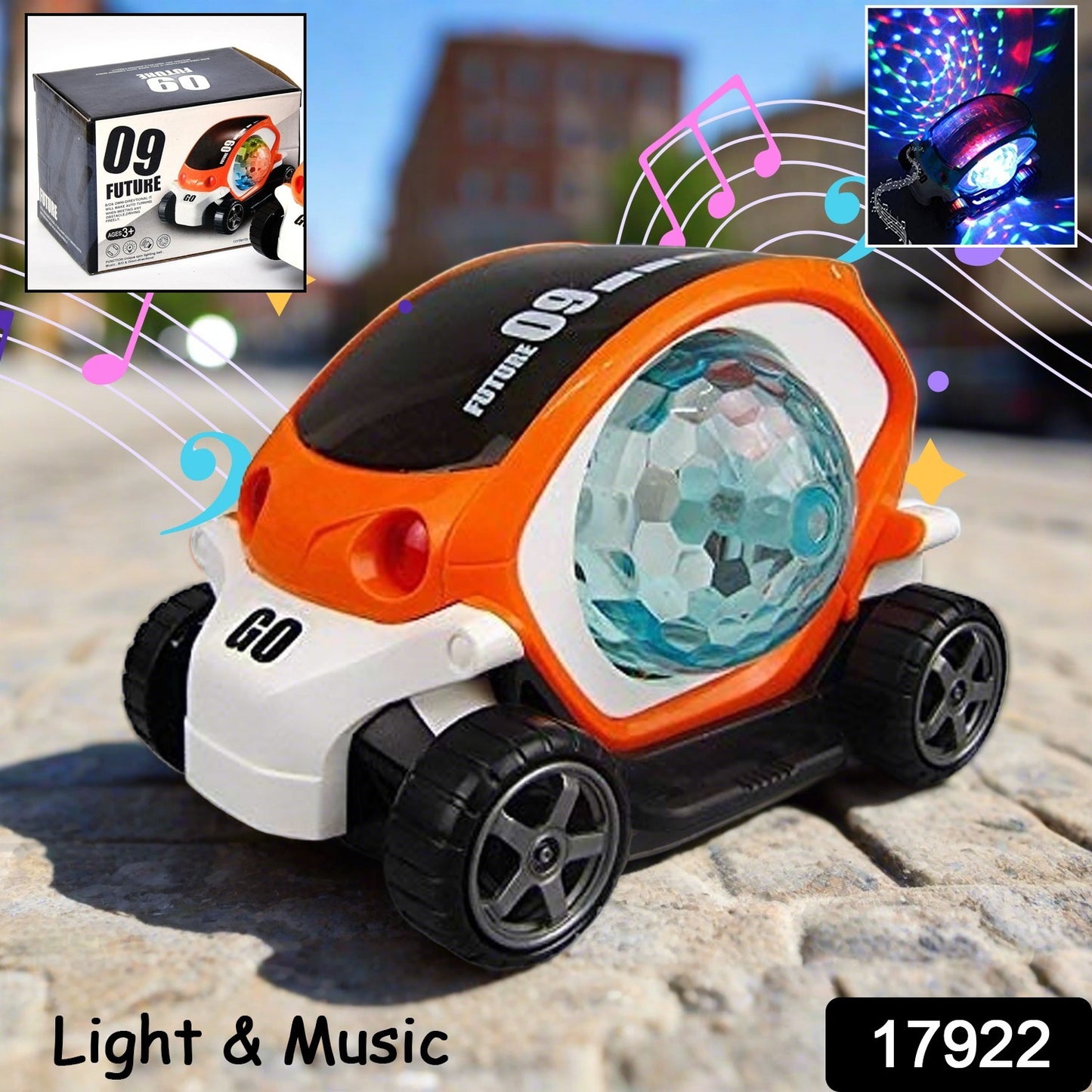 17922 Plastic 360 Degree Rotating Stunt Car Toy For Kids - Bump And Go Action With 4d Lights And Music Plastic Mini Car With Disco Ball (1 Pc  Battery Not Included)