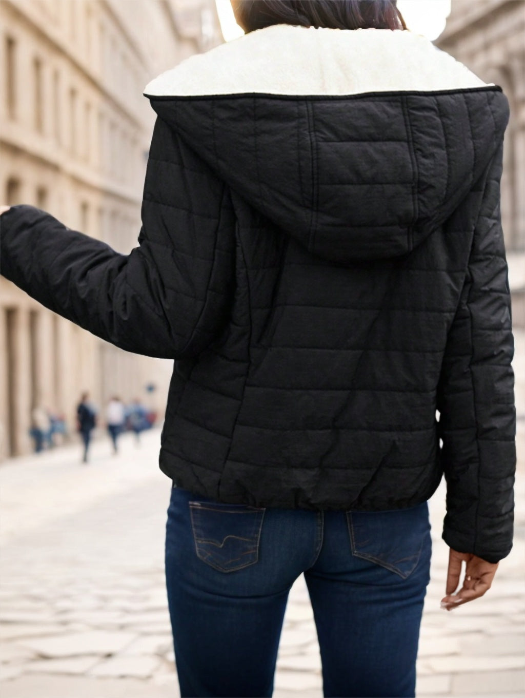 Black Casual Street Style Lightweight Warm Short Women Padded Coat