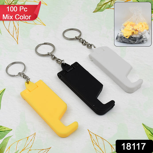 2 In 1 Plastic Keychain With Mobile Stand  Phone Holder (100 Pcs Set  Multicolor)